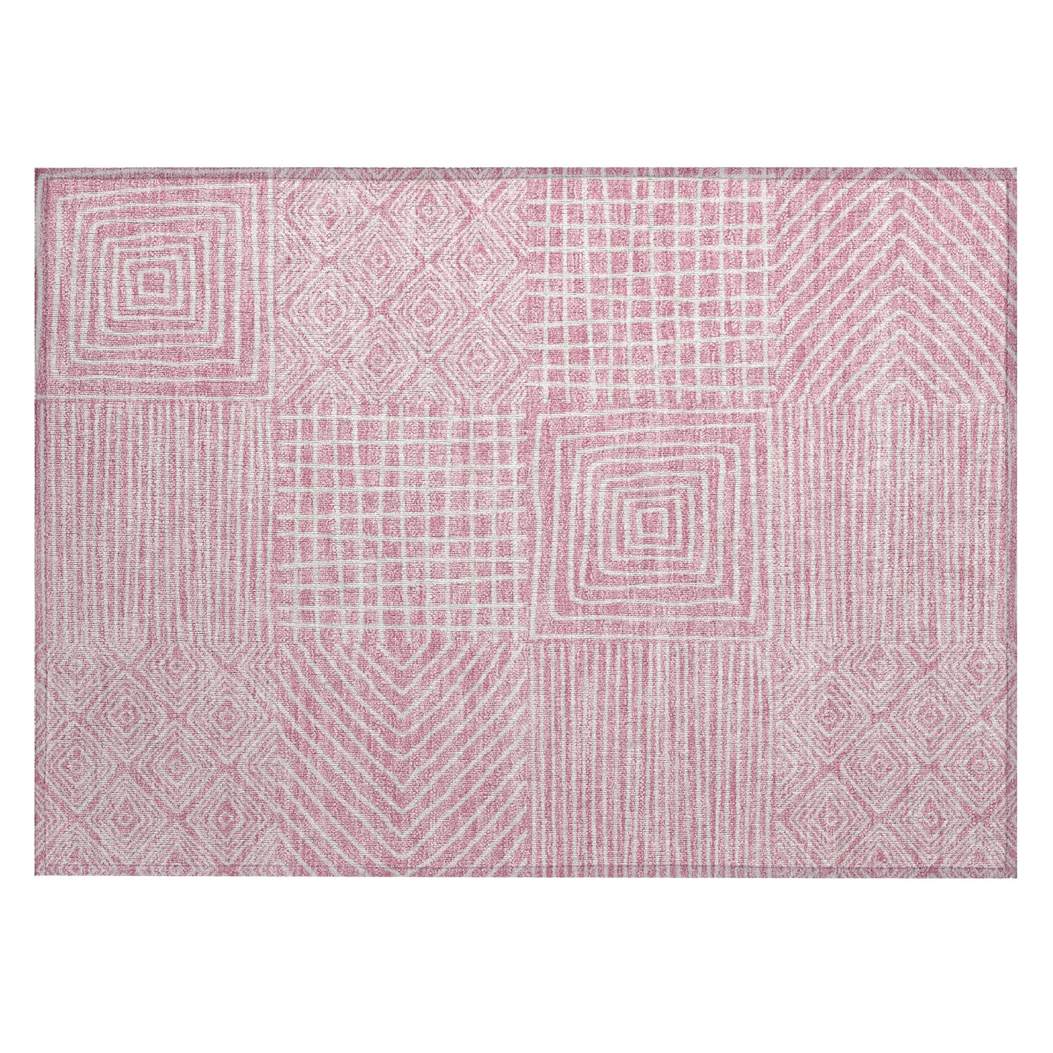 Machine Washable Indoor/ Outdoor Modern Mosaic Chantille Rug