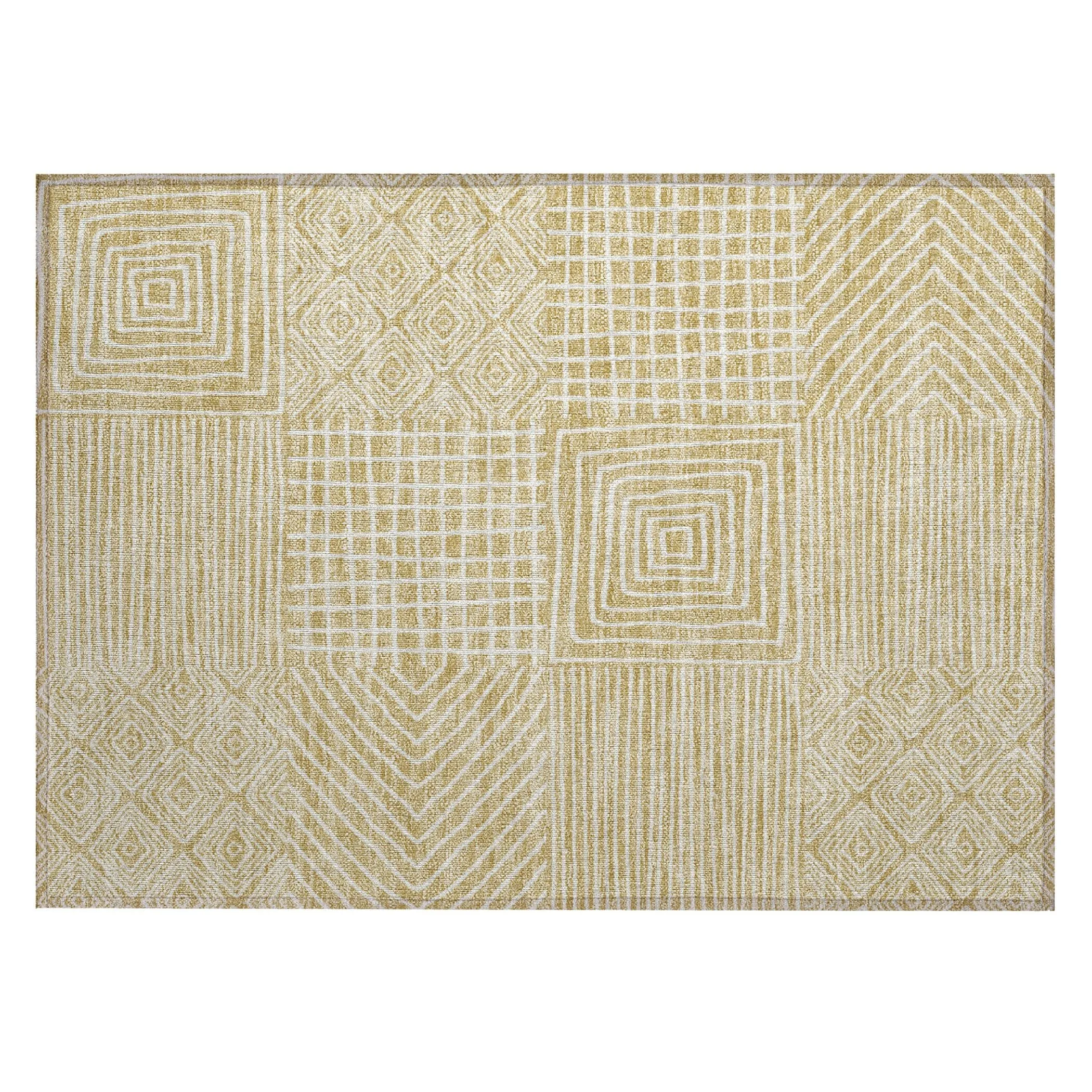 Machine Washable Indoor/ Outdoor Modern Mosaic Chantille Rug