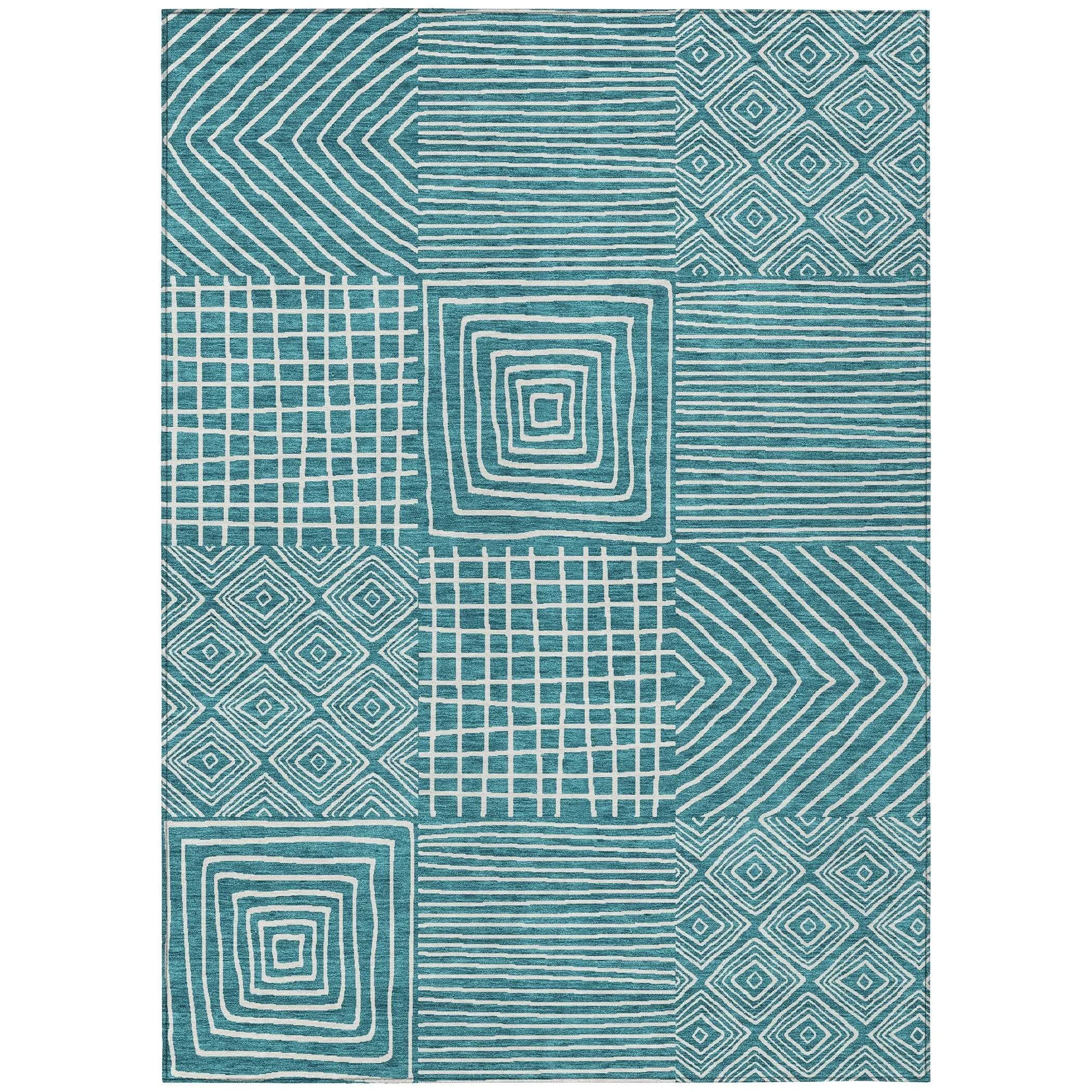 Machine Washable Indoor/ Outdoor Modern Mosaic Chantille Rug
