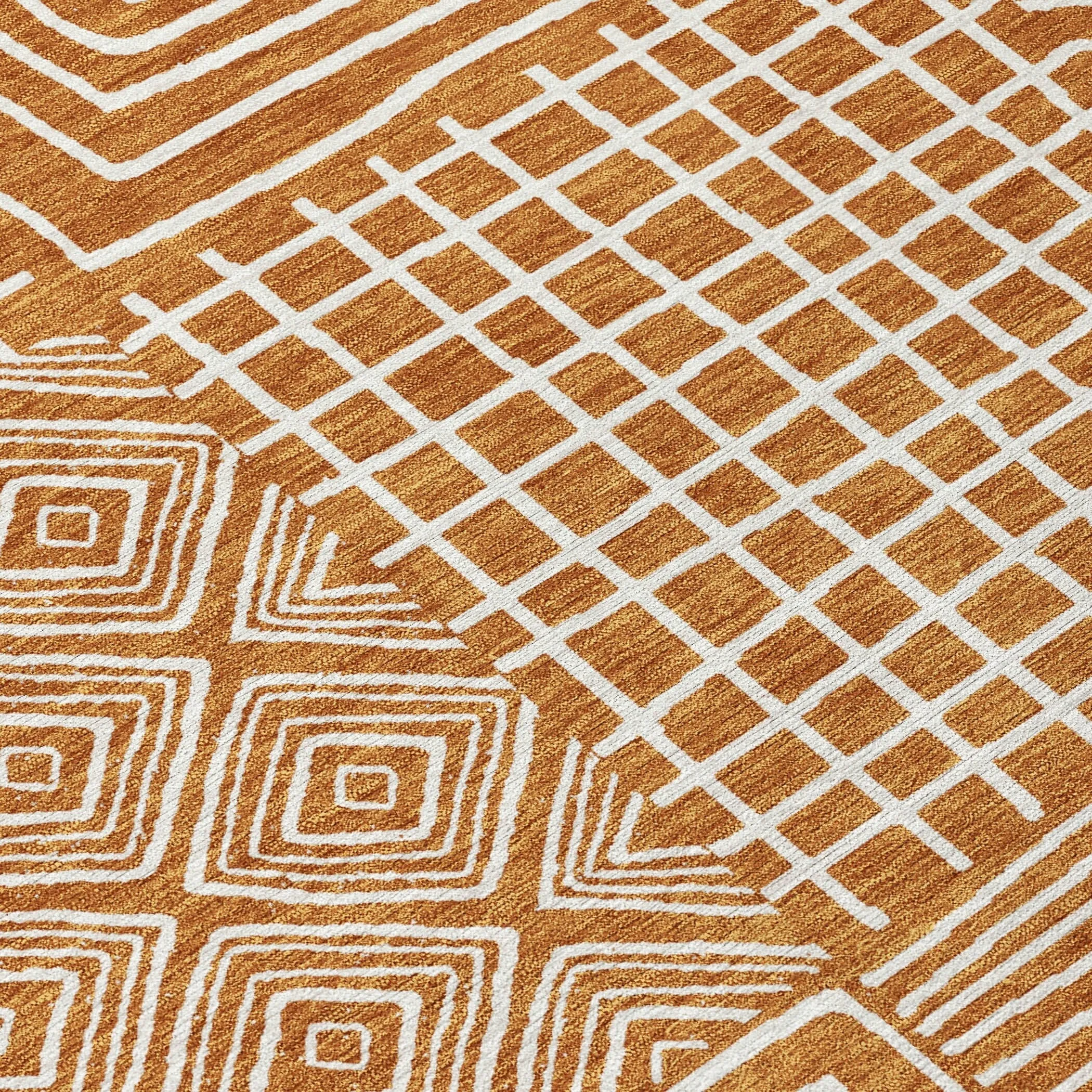 Machine Washable Indoor/ Outdoor Modern Mosaic Chantille Rug