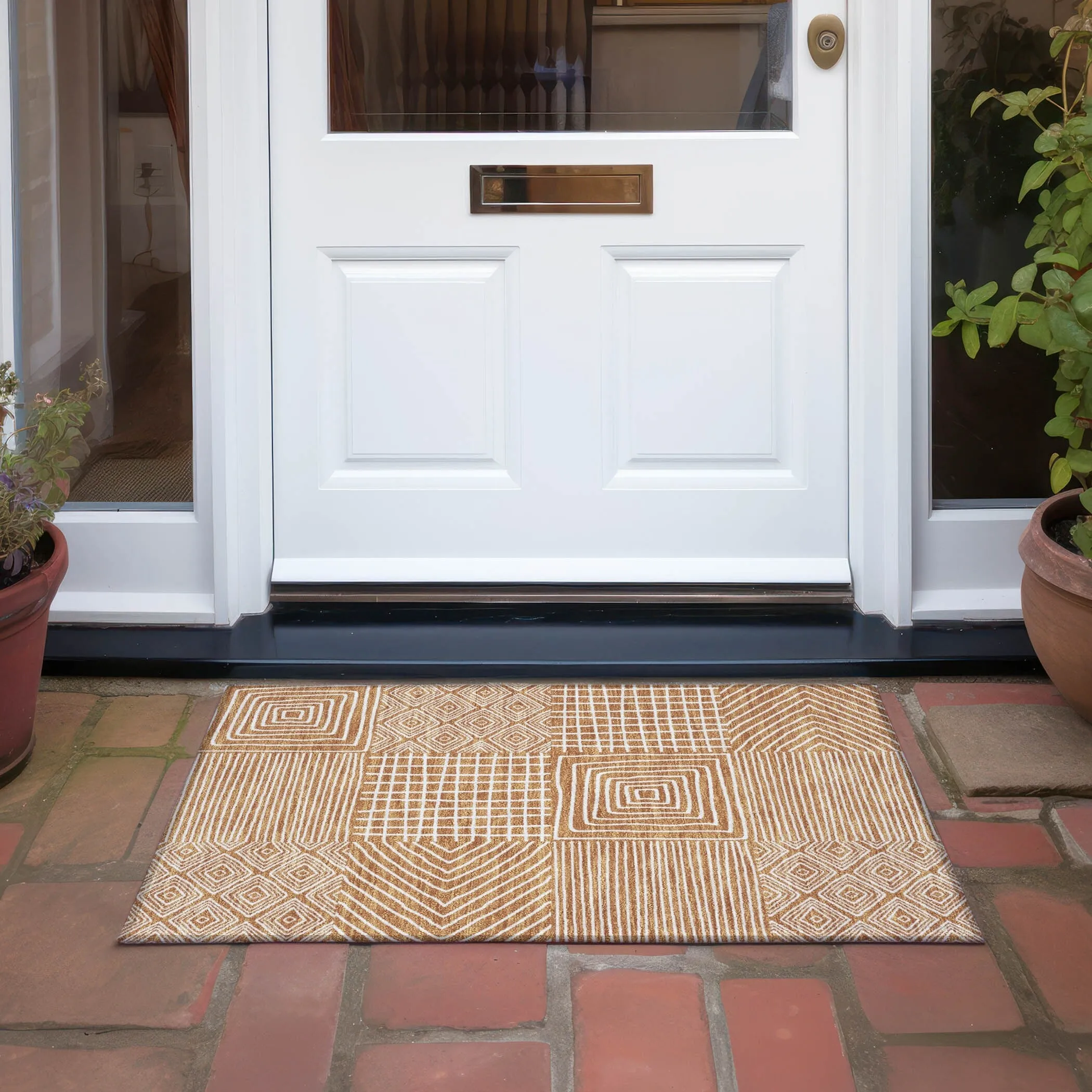 Machine Washable Indoor/ Outdoor Modern Mosaic Chantille Rug