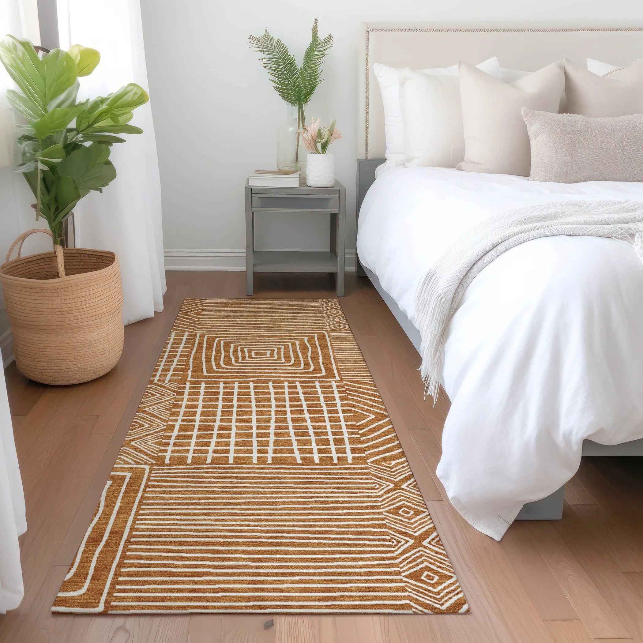 Machine Washable Indoor/ Outdoor Modern Mosaic Chantille Rug