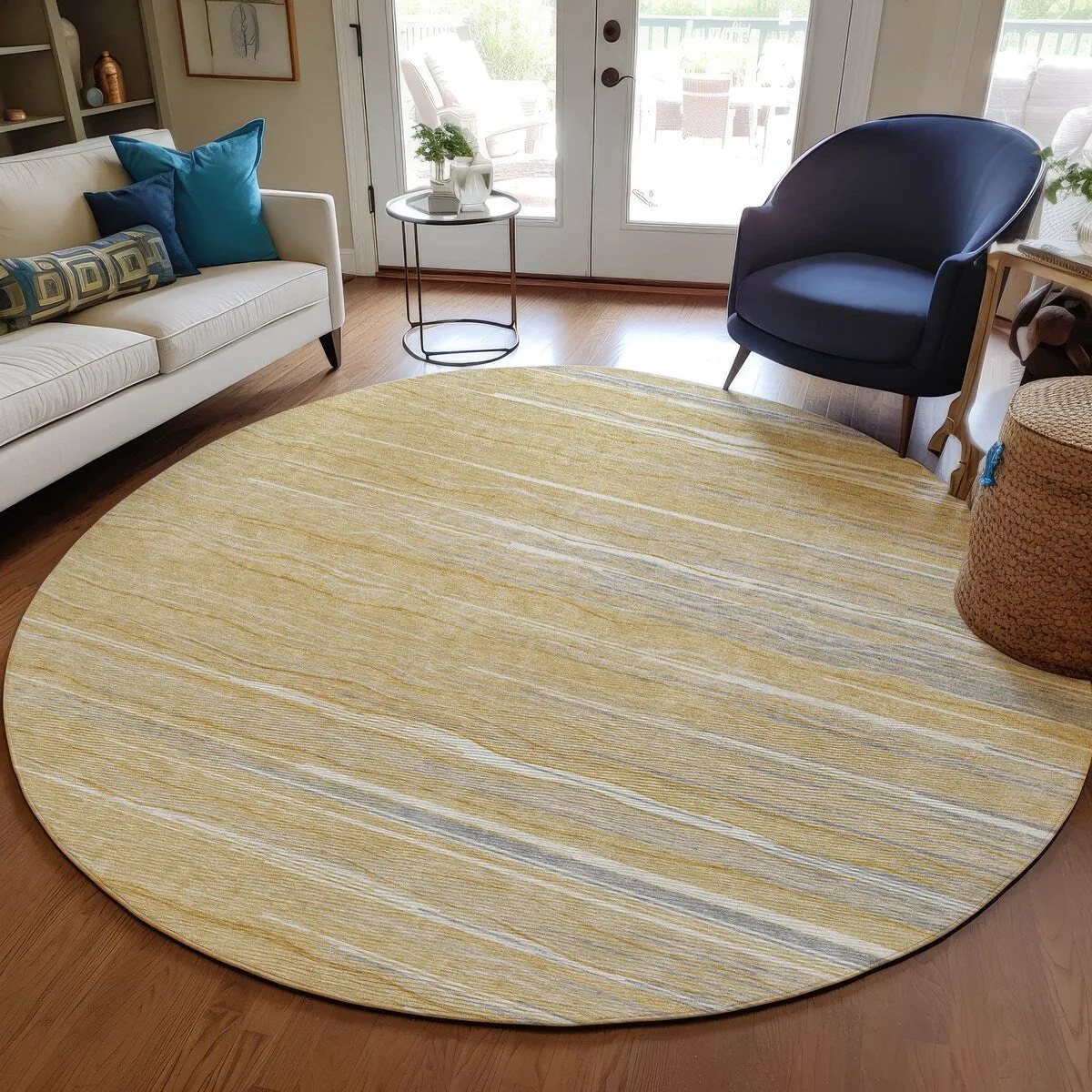 Machine Washable Indoor/ Outdoor Modern Stripe Chantille Rug