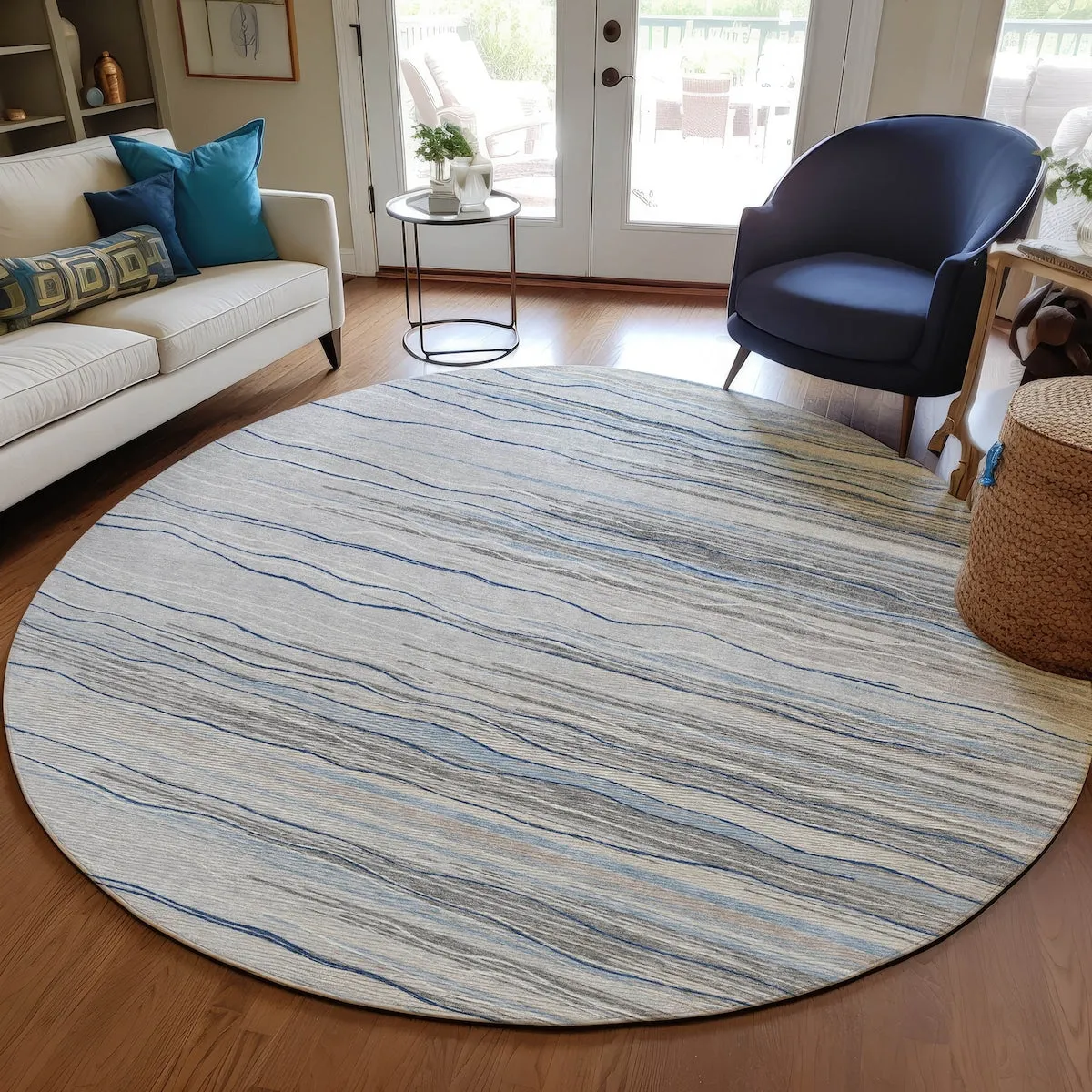 Machine Washable Indoor/ Outdoor Modern Stripe Chantille Rug