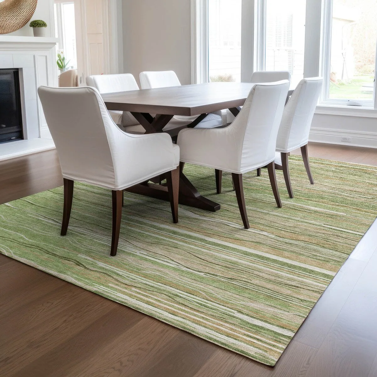Machine Washable Indoor/ Outdoor Modern Stripe Chantille Rug