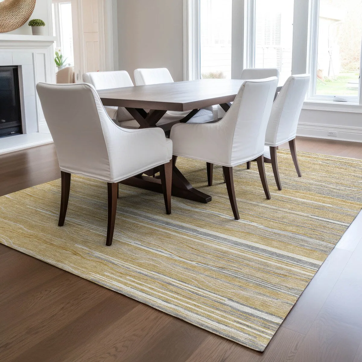 Machine Washable Indoor/ Outdoor Modern Stripe Chantille Rug