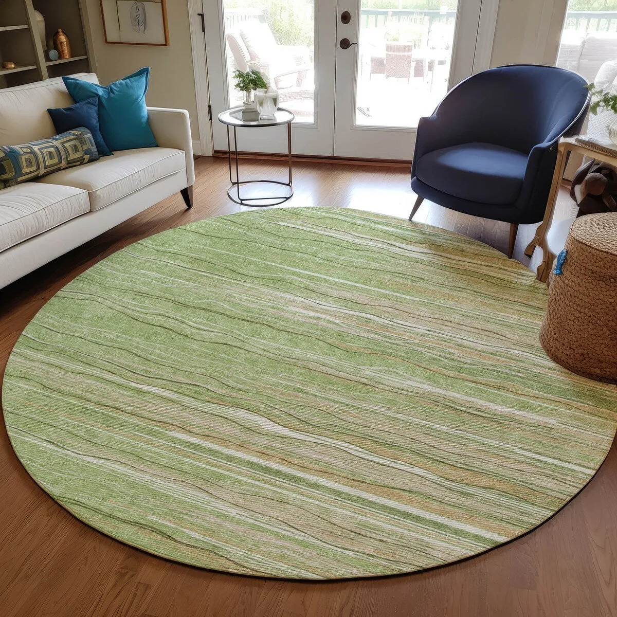 Machine Washable Indoor/ Outdoor Modern Stripe Chantille Rug