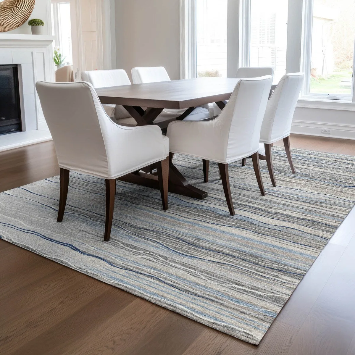 Machine Washable Indoor/ Outdoor Modern Stripe Chantille Rug