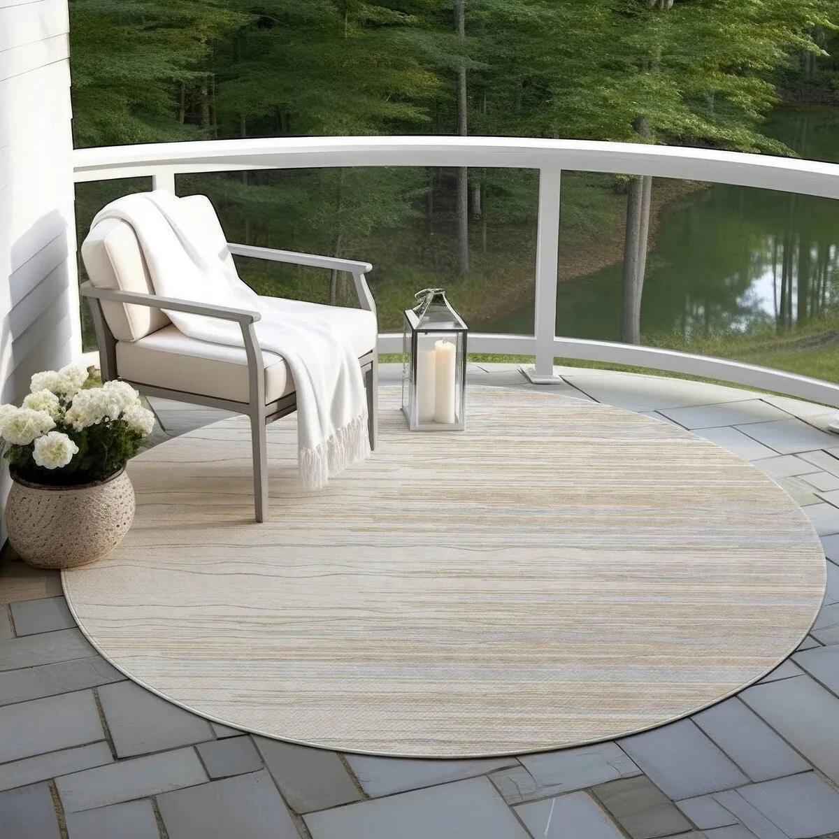 Machine Washable Indoor/ Outdoor Modern Stripe Chantille Rug