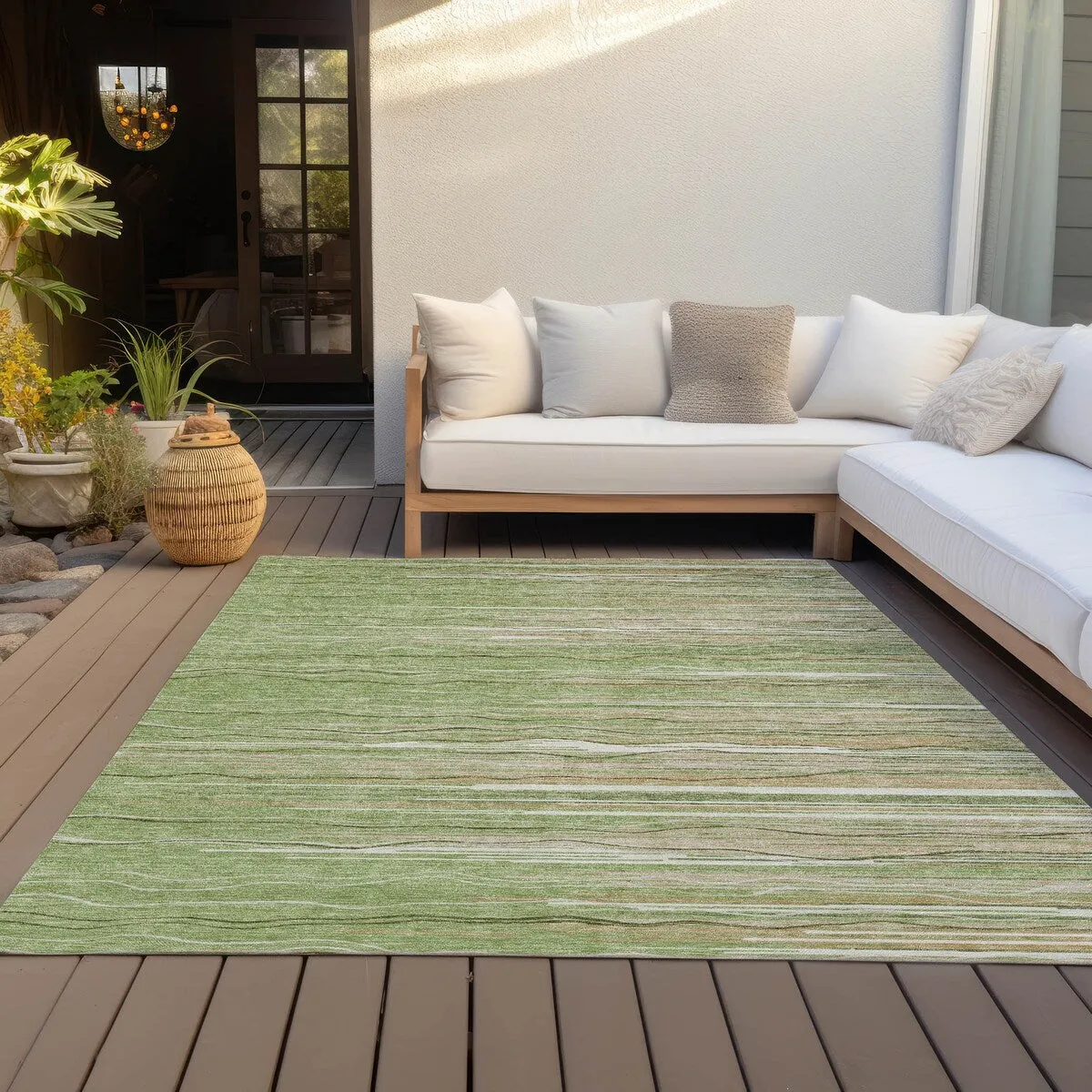 Machine Washable Indoor/ Outdoor Modern Stripe Chantille Rug