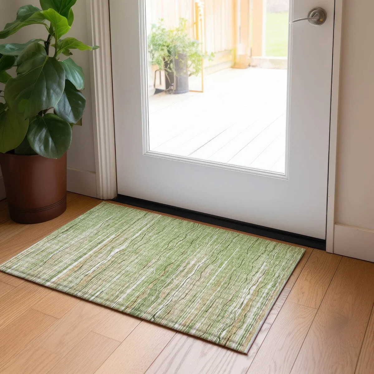 Machine Washable Indoor/ Outdoor Modern Stripe Chantille Rug