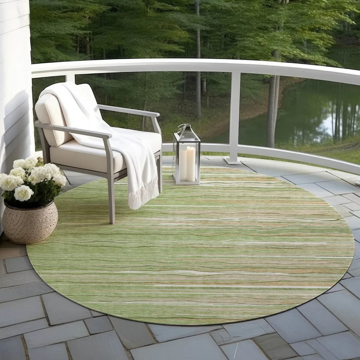 Machine Washable Indoor/ Outdoor Modern Stripe Chantille Rug