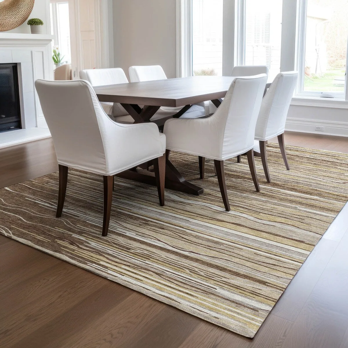 Machine Washable Indoor/ Outdoor Modern Stripe Chantille Rug