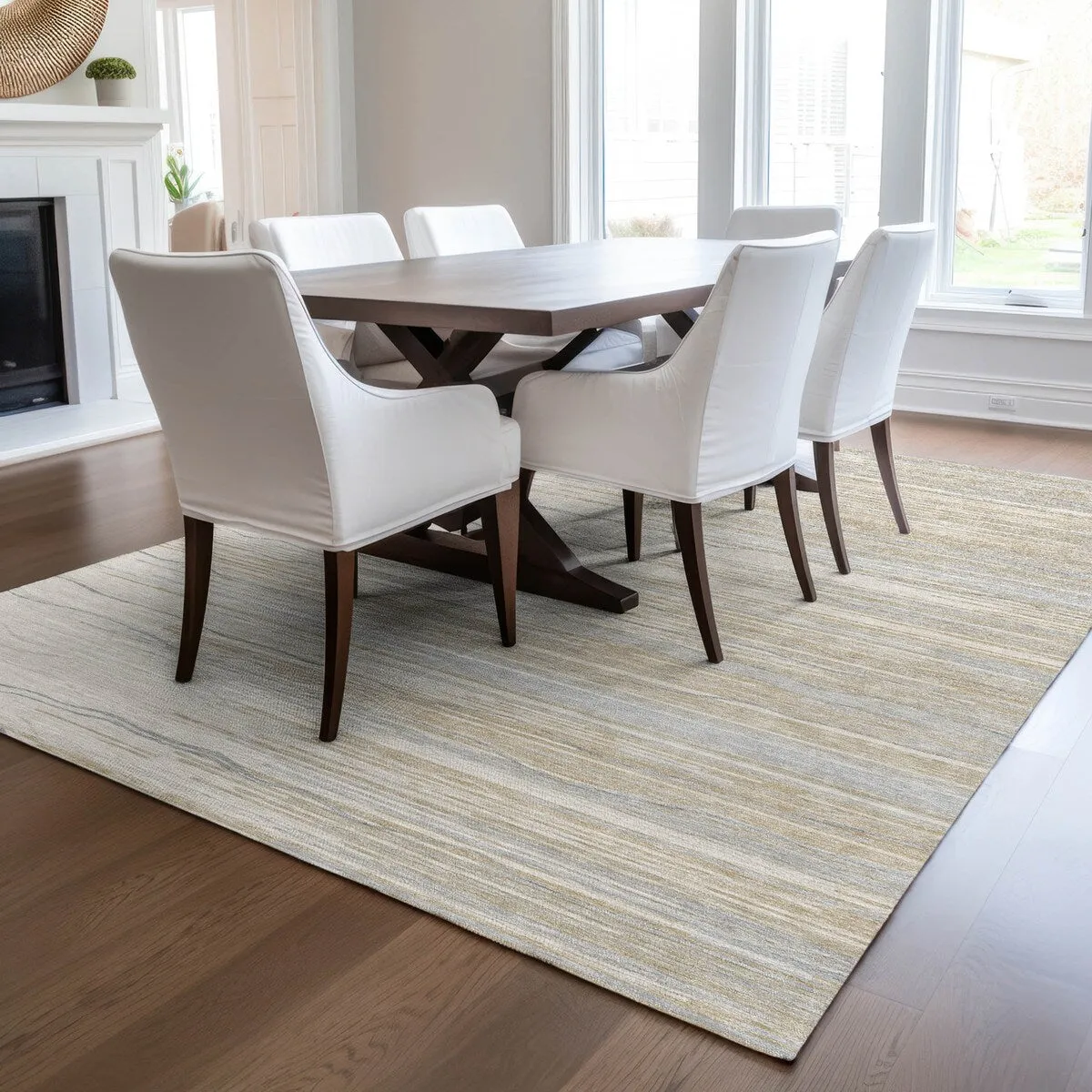 Machine Washable Indoor/ Outdoor Modern Stripe Chantille Rug
