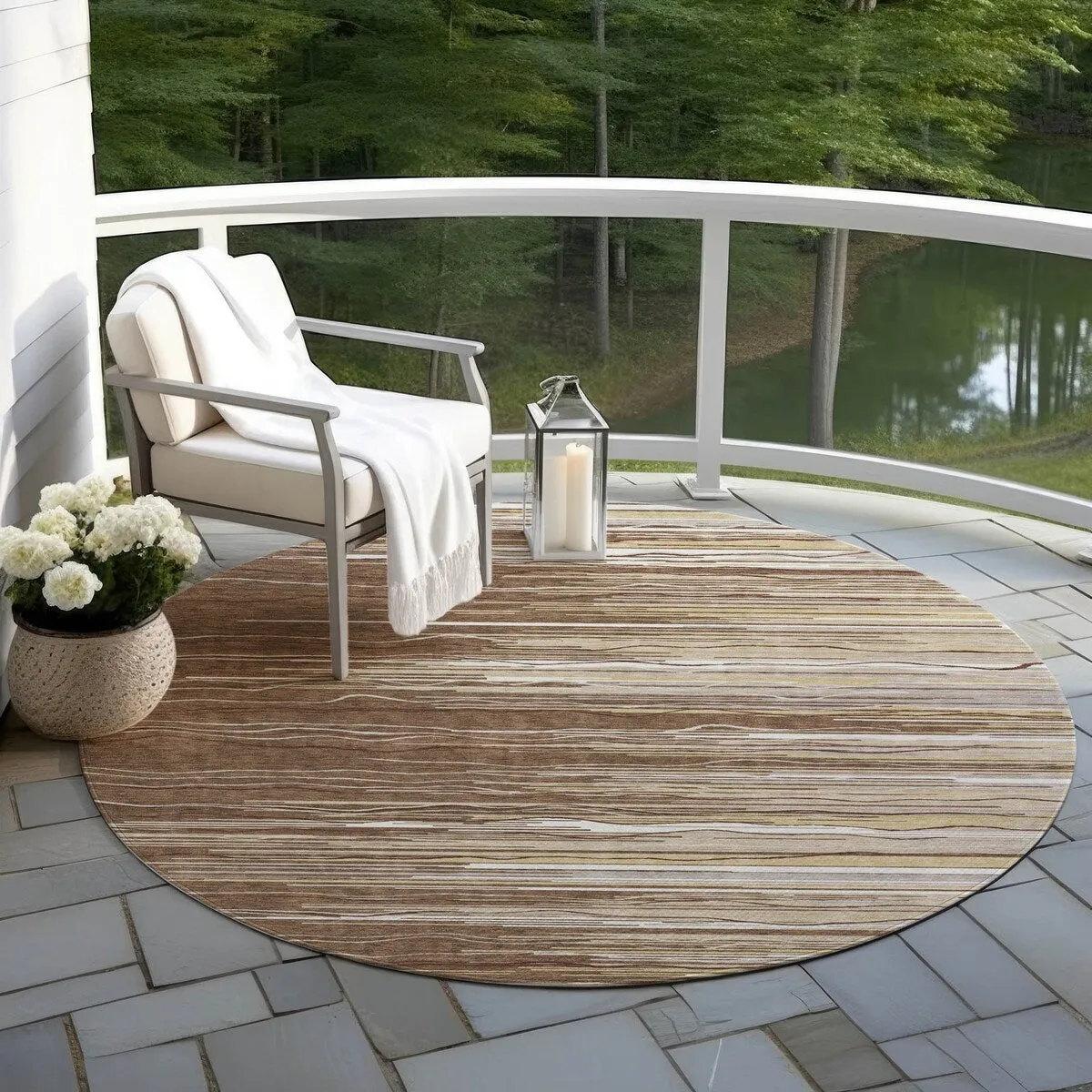 Machine Washable Indoor/ Outdoor Modern Stripe Chantille Rug