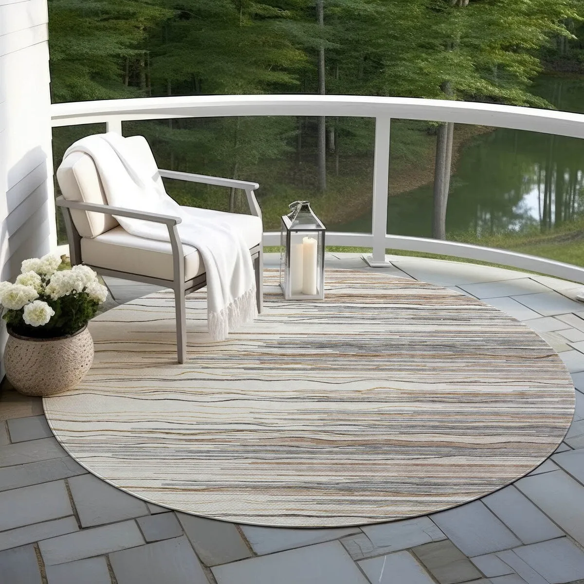 Machine Washable Indoor/ Outdoor Modern Stripe Chantille Rug