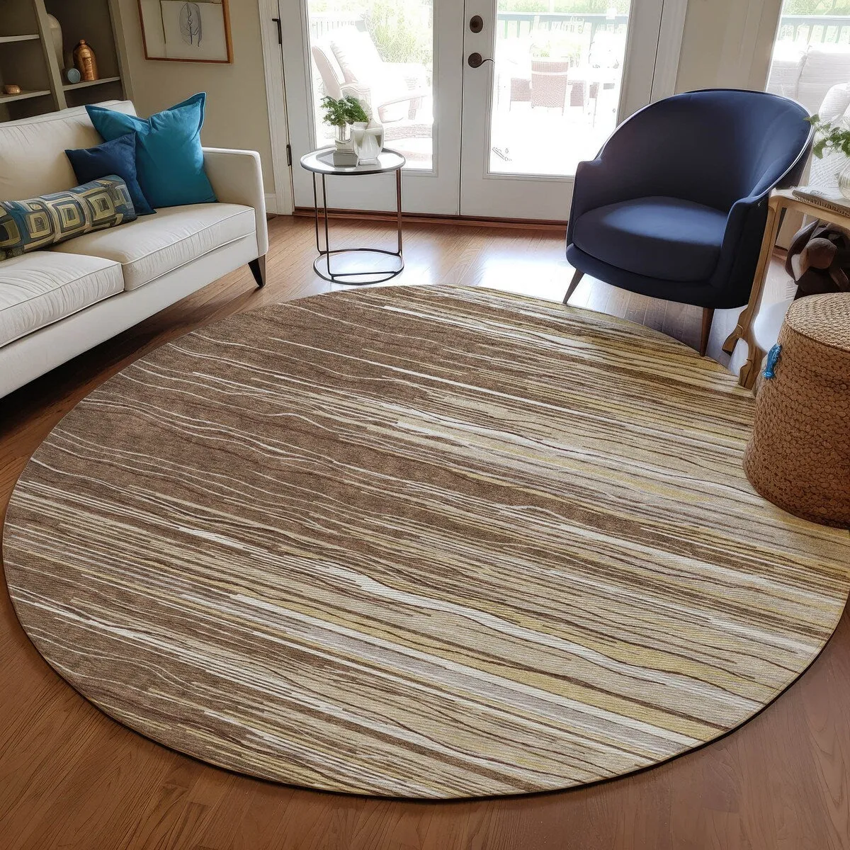 Machine Washable Indoor/ Outdoor Modern Stripe Chantille Rug