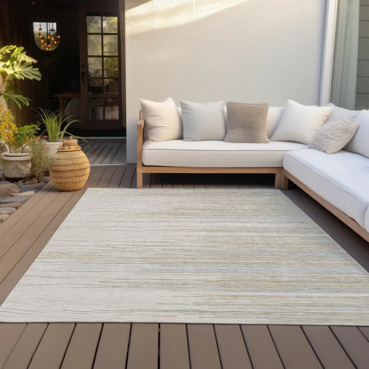 Machine Washable Indoor/ Outdoor Modern Stripe Chantille Rug