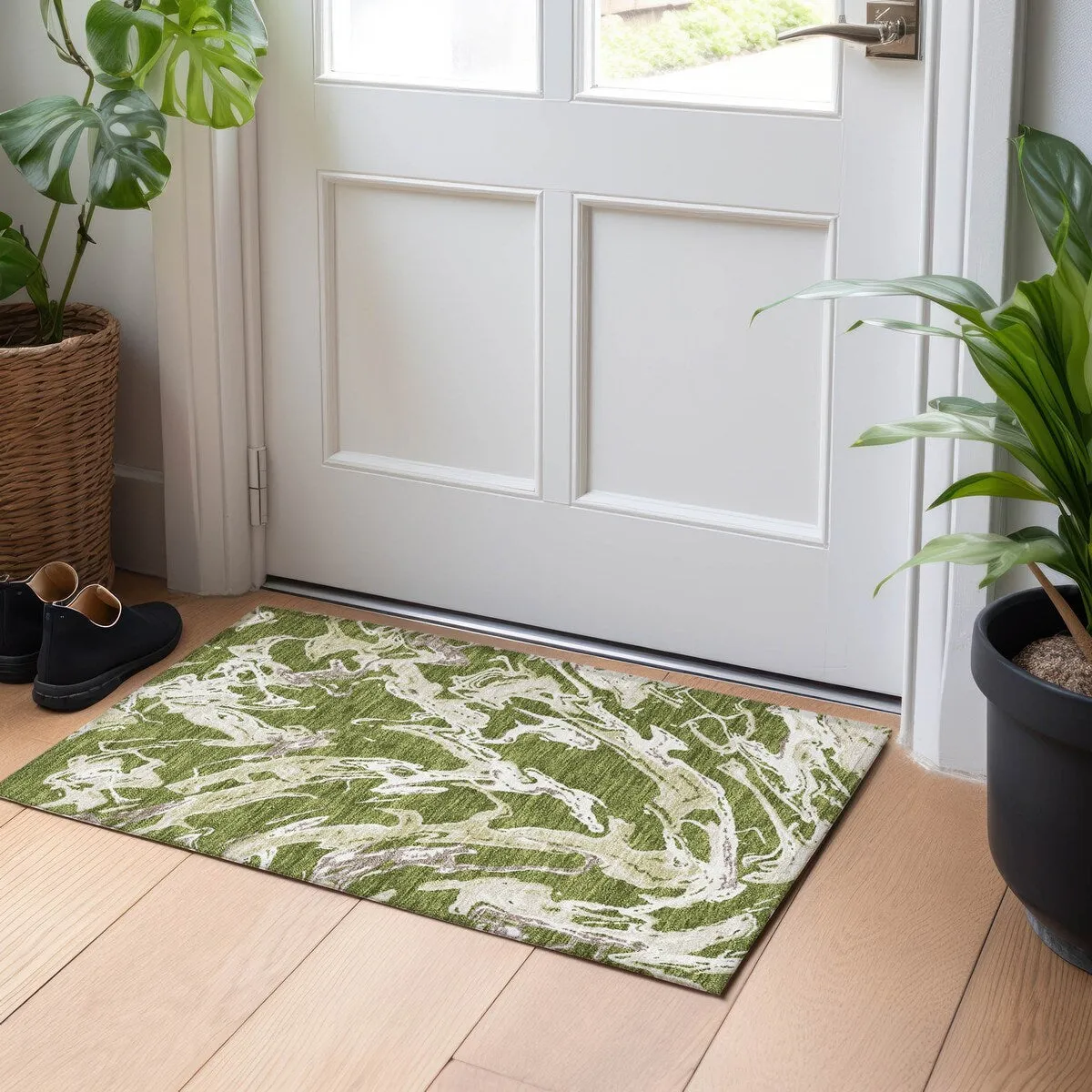 Machine Washable Indoor/ Outdoor Modern Wave Chantille Rug