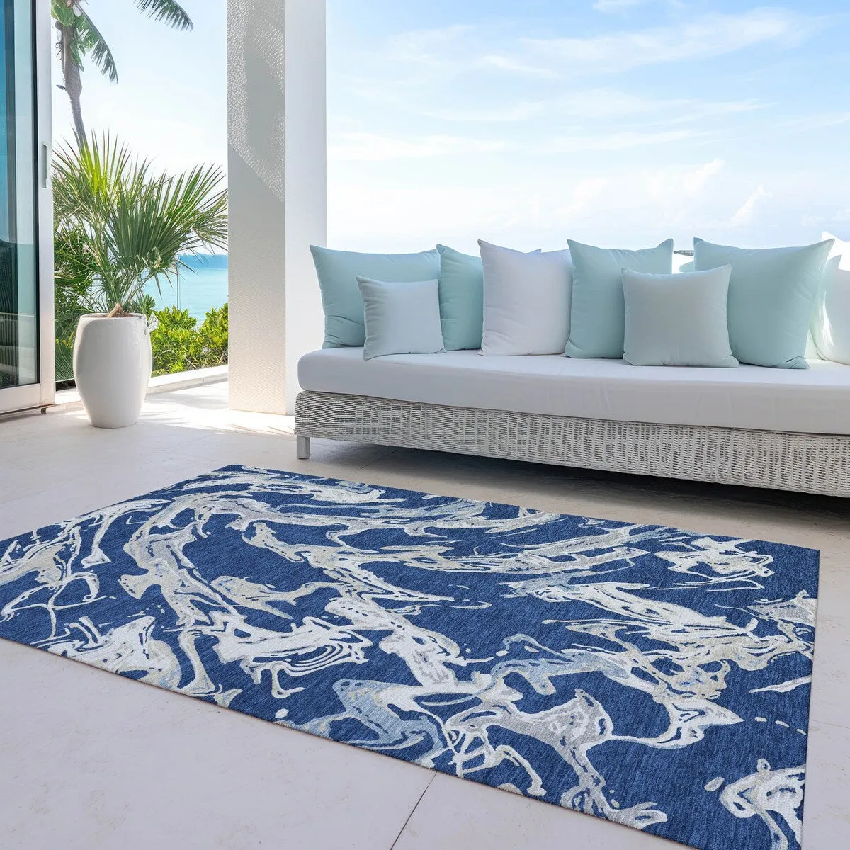 Machine Washable Indoor/ Outdoor Modern Wave Chantille Rug