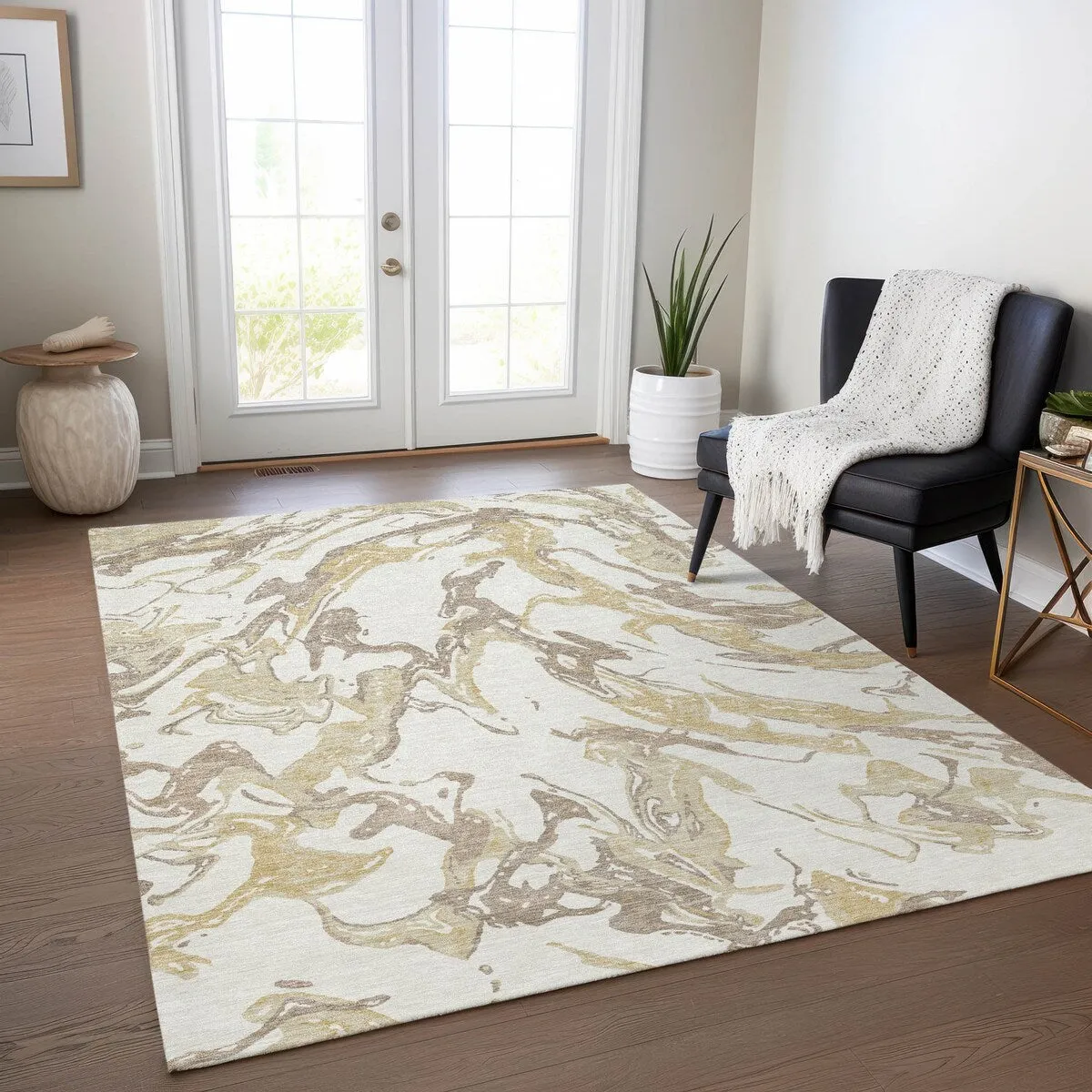 Machine Washable Indoor/ Outdoor Modern Wave Chantille Rug