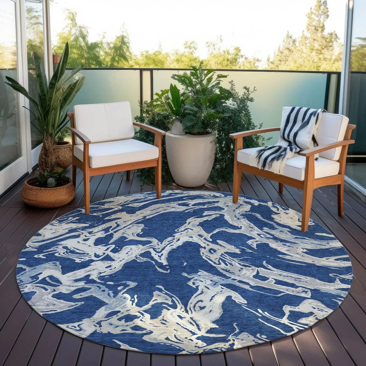 Machine Washable Indoor/ Outdoor Modern Wave Chantille Rug