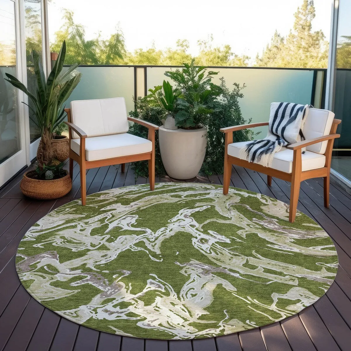 Machine Washable Indoor/ Outdoor Modern Wave Chantille Rug