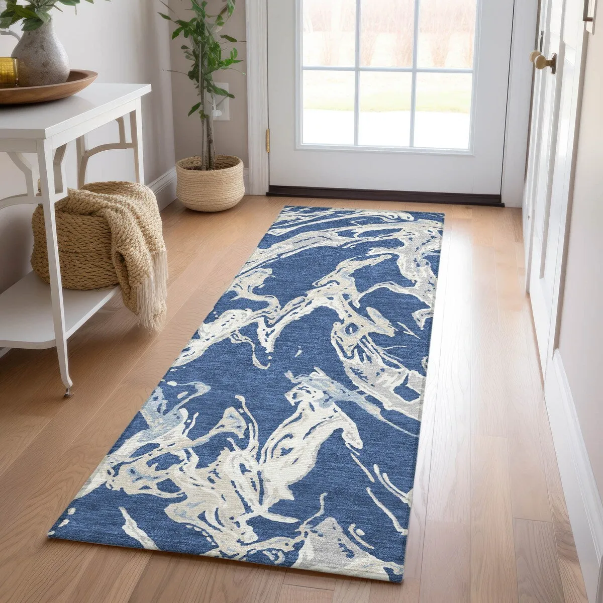 Machine Washable Indoor/ Outdoor Modern Wave Chantille Rug