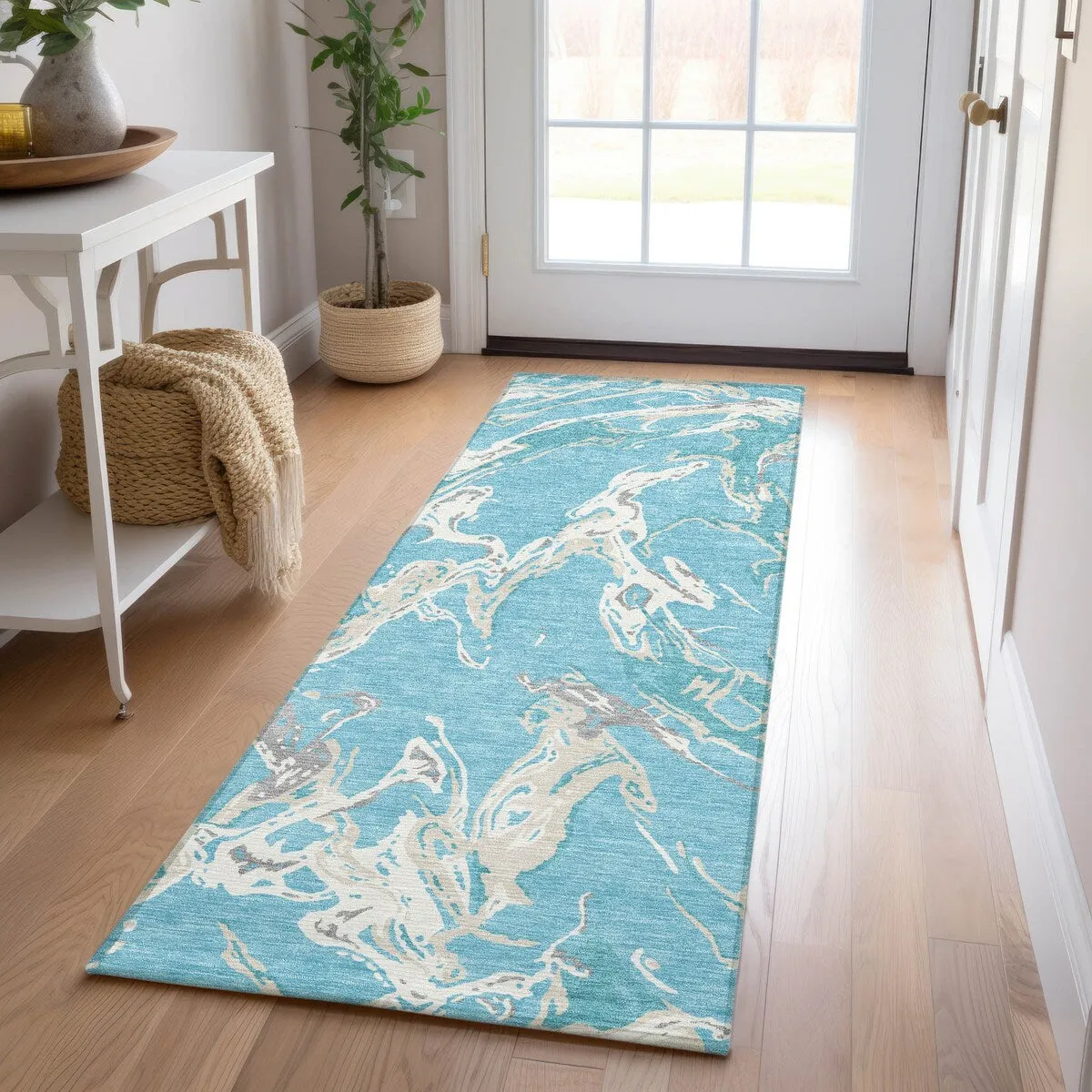 Machine Washable Indoor/ Outdoor Modern Wave Chantille Rug