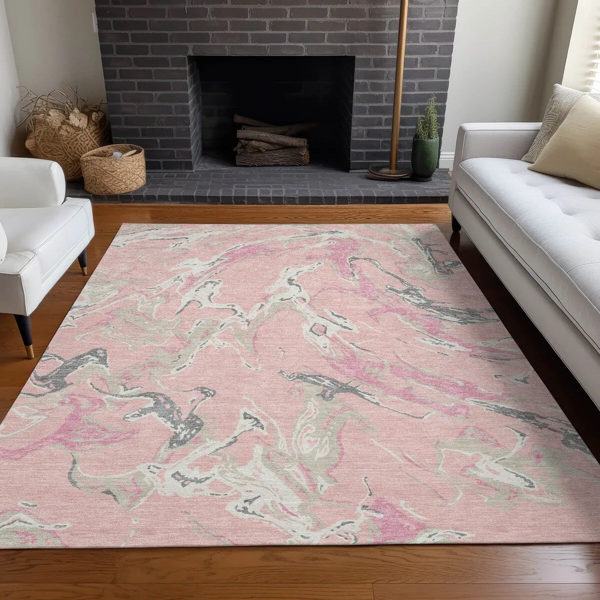 Machine Washable Indoor/ Outdoor Modern Wave Chantille Rug