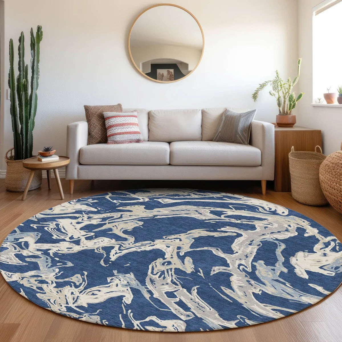 Machine Washable Indoor/ Outdoor Modern Wave Chantille Rug
