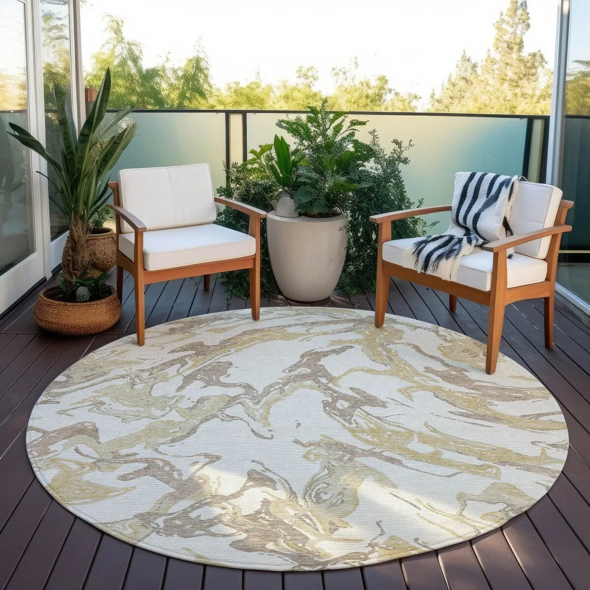 Machine Washable Indoor/ Outdoor Modern Wave Chantille Rug