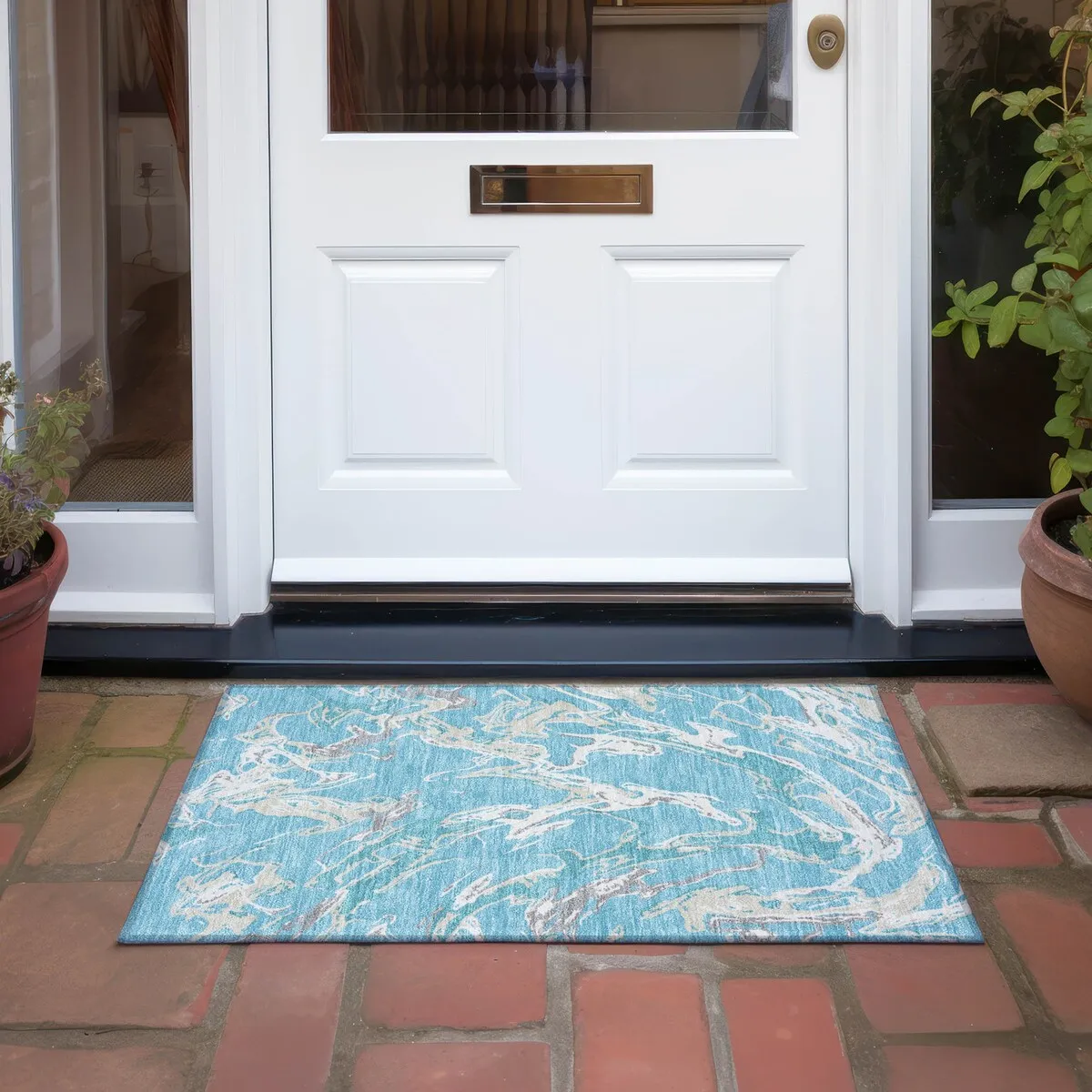 Machine Washable Indoor/ Outdoor Modern Wave Chantille Rug