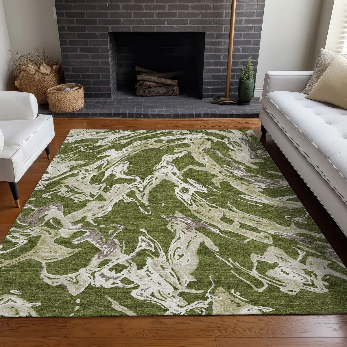 Machine Washable Indoor/ Outdoor Modern Wave Chantille Rug