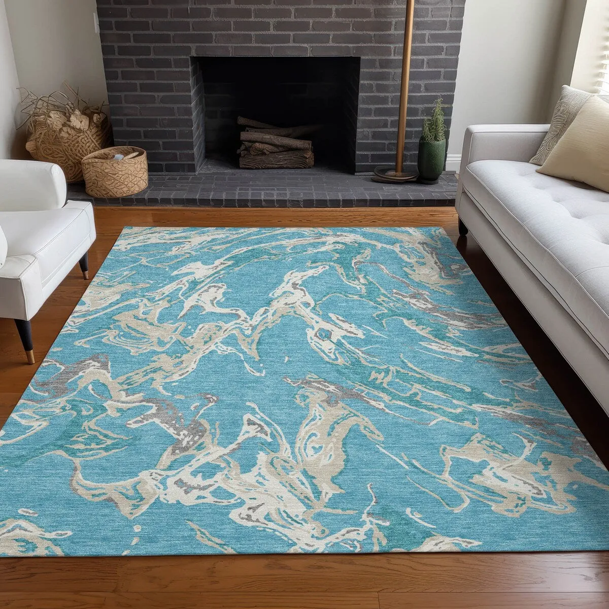 Machine Washable Indoor/ Outdoor Modern Wave Chantille Rug