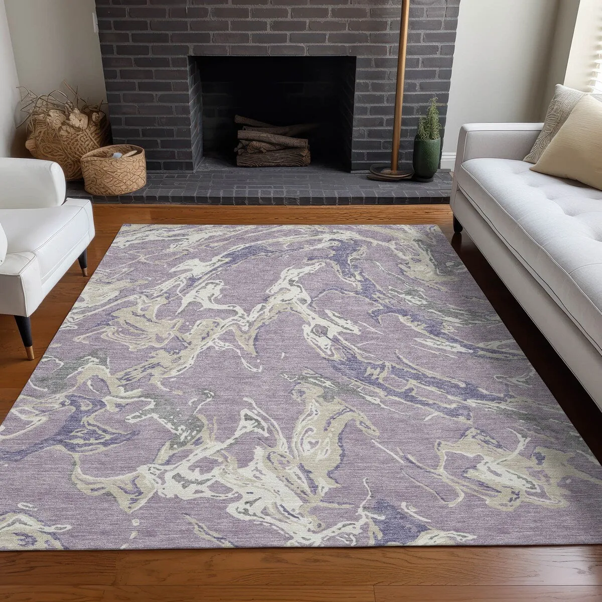 Machine Washable Indoor/ Outdoor Modern Wave Chantille Rug