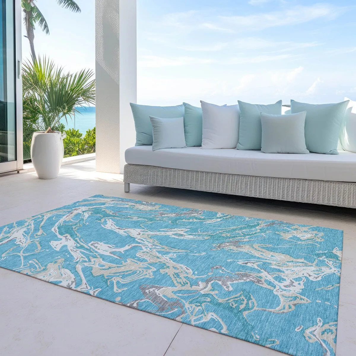 Machine Washable Indoor/ Outdoor Modern Wave Chantille Rug