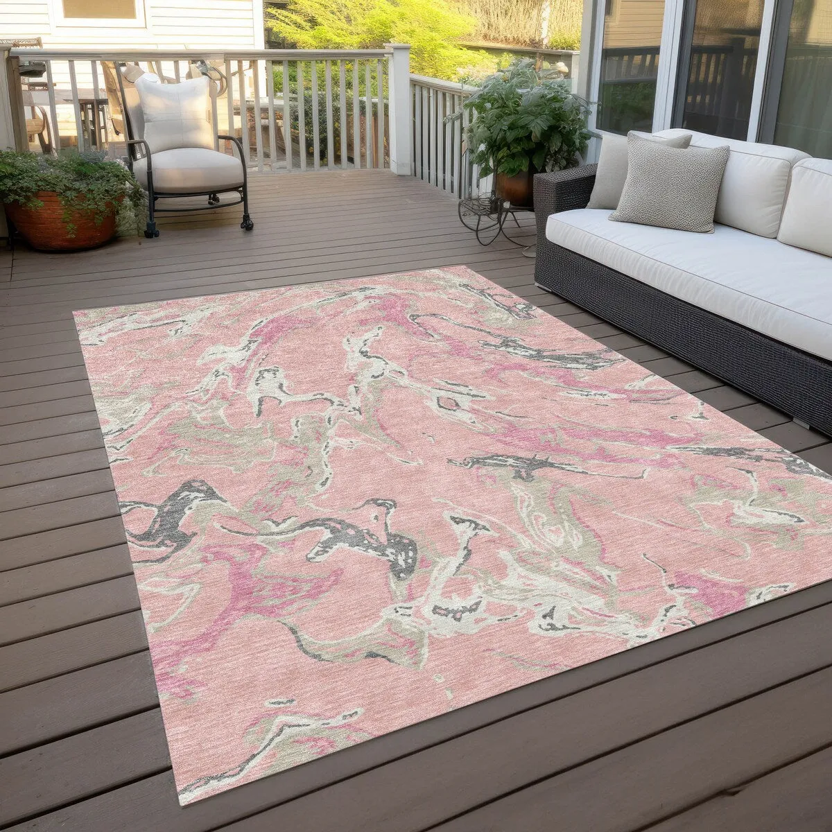 Machine Washable Indoor/ Outdoor Modern Wave Chantille Rug