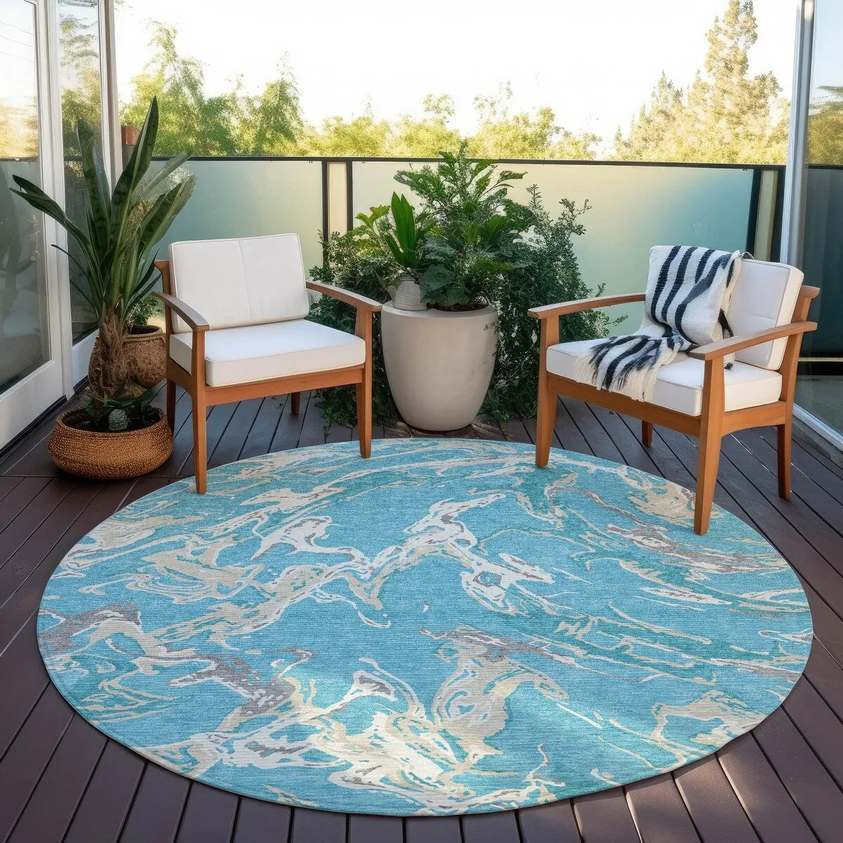Machine Washable Indoor/ Outdoor Modern Wave Chantille Rug