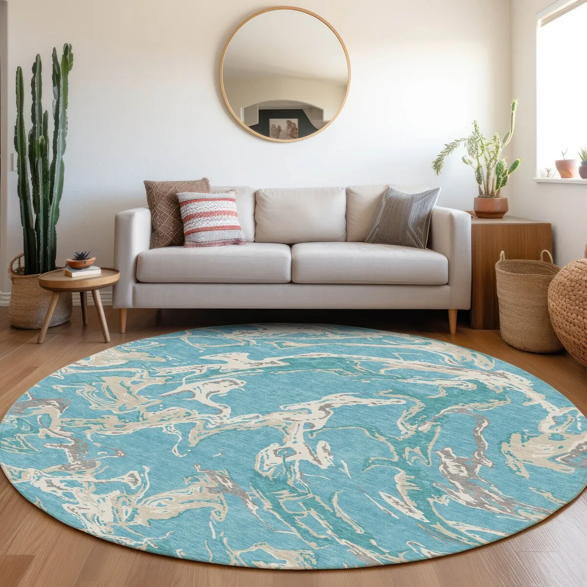 Machine Washable Indoor/ Outdoor Modern Wave Chantille Rug