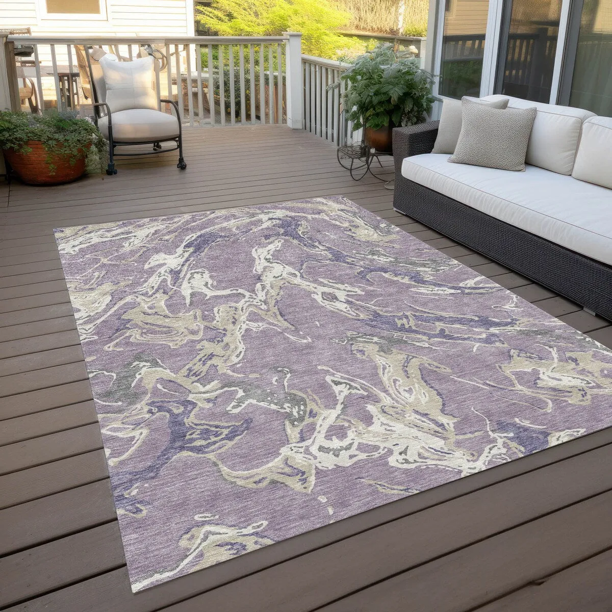 Machine Washable Indoor/ Outdoor Modern Wave Chantille Rug