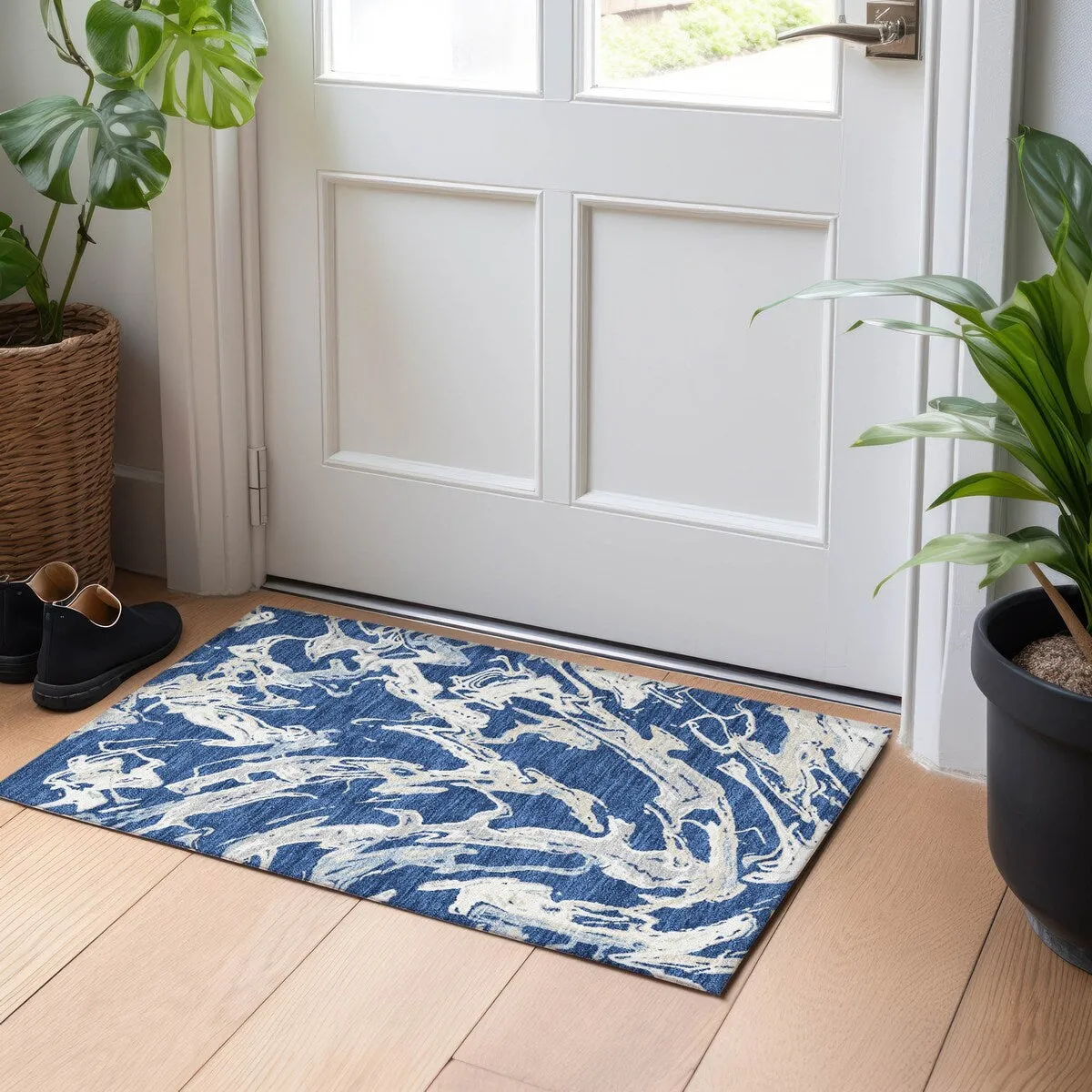 Machine Washable Indoor/ Outdoor Modern Wave Chantille Rug