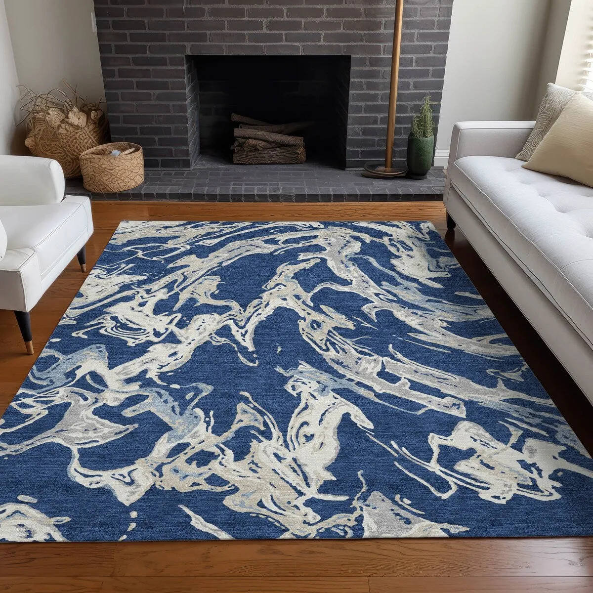 Machine Washable Indoor/ Outdoor Modern Wave Chantille Rug