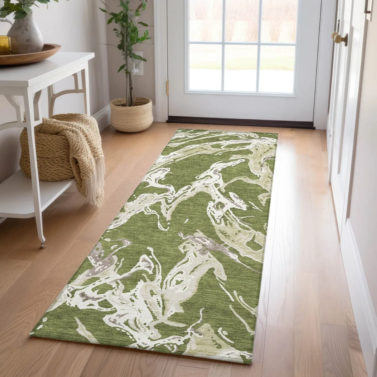 Machine Washable Indoor/ Outdoor Modern Wave Chantille Rug