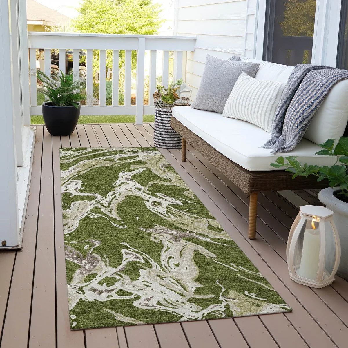 Machine Washable Indoor/ Outdoor Modern Wave Chantille Rug