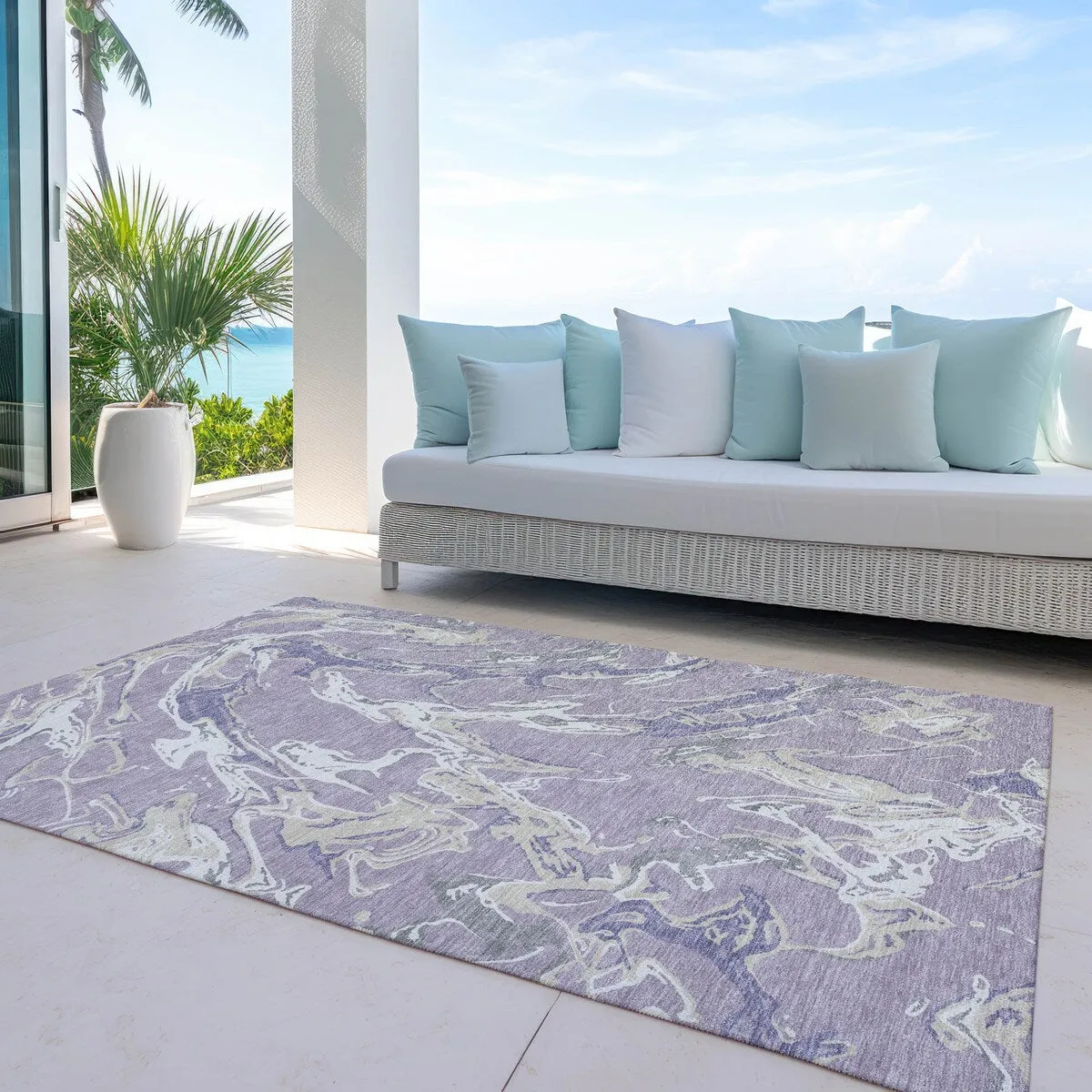 Machine Washable Indoor/ Outdoor Modern Wave Chantille Rug
