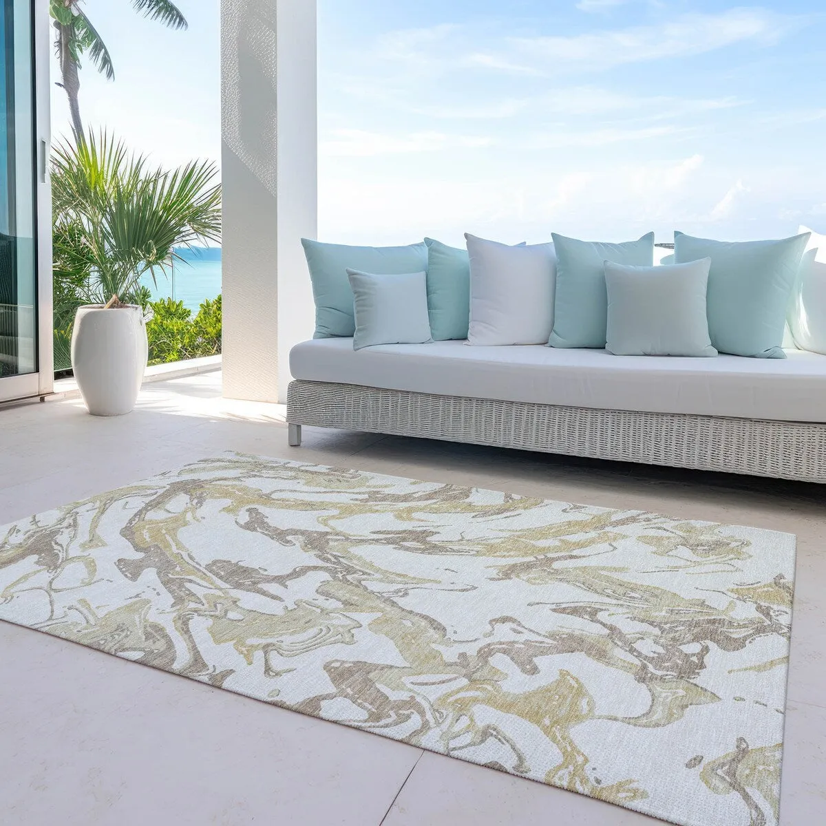 Machine Washable Indoor/ Outdoor Modern Wave Chantille Rug