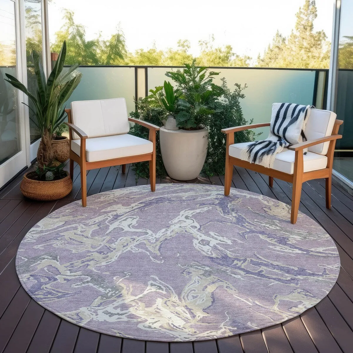 Machine Washable Indoor/ Outdoor Modern Wave Chantille Rug
