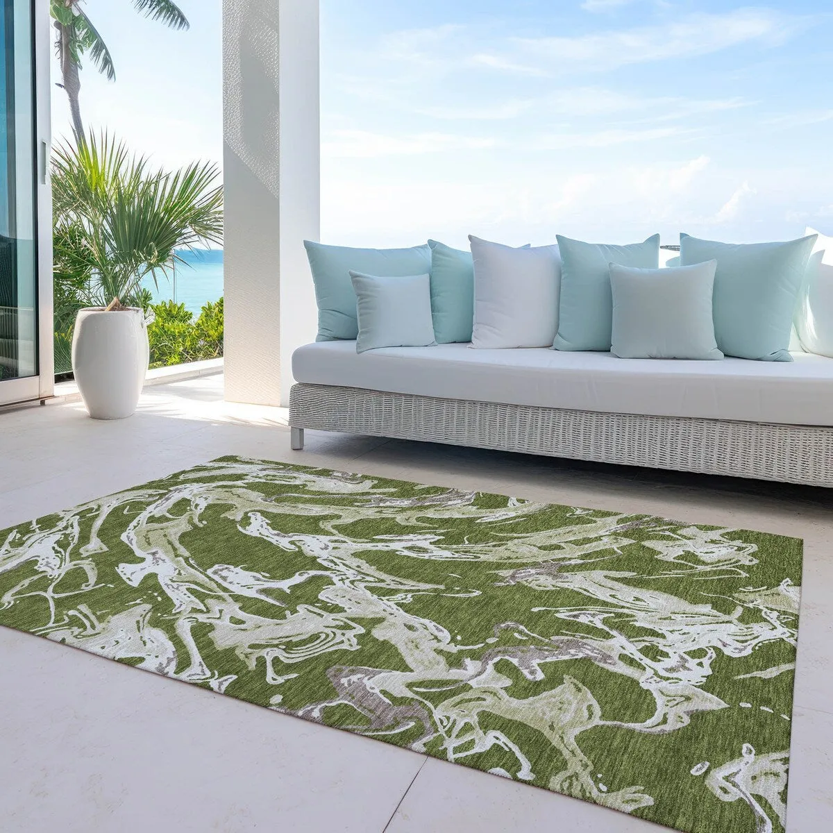 Machine Washable Indoor/ Outdoor Modern Wave Chantille Rug