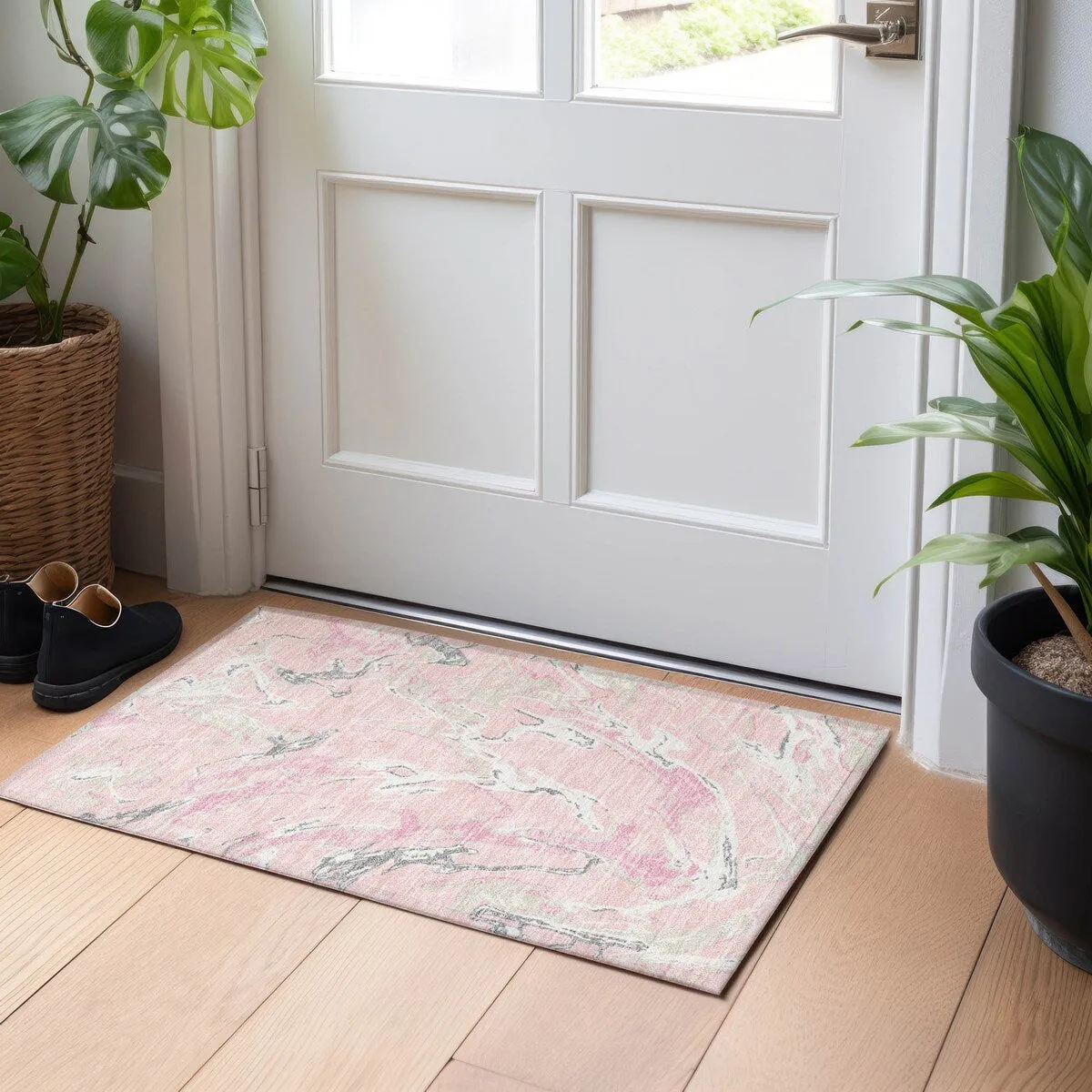 Machine Washable Indoor/ Outdoor Modern Wave Chantille Rug